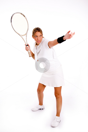 To use this stock image in your creative project, please select the size you need over to the right and click the "Add to Cart" button.
Your downloaded image will come with the Cutcaster watermark removed so don’t worry about the watermark you see on this page. Front view of female playing tennis stock photo, Front view of female playing tennis against white background by Imagery Majestic