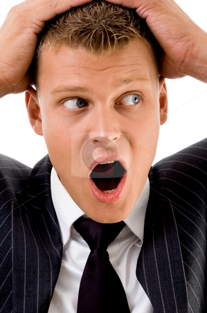 To use this stock image in your creative project, please select the size you need over to the right and click the "Add to Cart" button.
Your downloaded image will come with the Cutcaster watermark removed so don’t worry about the watermark you see on this page. Shocked executive posing with facial expressions stock photo, Shocked executive posing with facial expressions with white background by Imagery Majestic