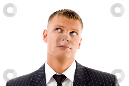 To use this stock image in your creative project, please select the size you need over to the right and click the "Add to Cart" button.
Your downloaded image will come with the Cutcaster watermark removed so don’t worry about the watermark you see on this page. Portrait of executive looking upward stock photo, Portrait of executive looking upward with white background by Imagery Majestic