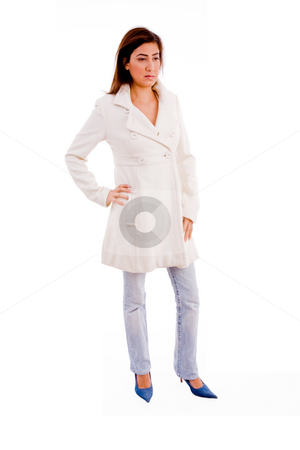 To use this stock image in your creative project, please select the size you need over to the right and click the "Add to Cart" button.
Your downloaded image will come with the Cutcaster watermark removed so don’t worry about the watermark you see on this page. Standing model wearing overcoat stock photo, Side pose of standing model wearing overcoat with white background by Imagery Majestic