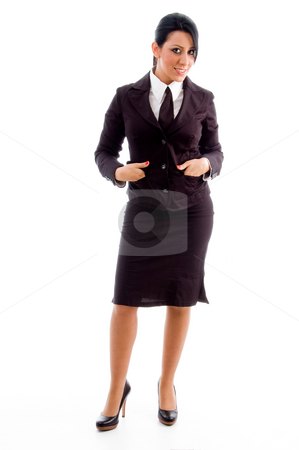 To use this stock image in your creative project, please select the size you need over to the right and click the "Add to Cart" button.
Your downloaded image will come with the Cutcaster watermark removed so don’t worry about the watermark you see on this page. Young businesswoman standing stock photo, Young businesswoman standing on an isolated white background by Imagery Majestic