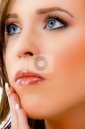 To use this stock image in your creative project, please select the size you need over to the right and click the "Add to Cart" button.
Your downloaded image will come with the Cutcaster watermark removed so don’t worry about the watermark you see on this page. Close view of female face stock photo, Close view of female face against white background by Imagery Majestic