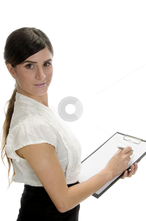 To use this stock image in your creative project, please select the size you need over to the right and click the "Add to Cart" button.
Your downloaded image will come with the Cutcaster watermark removed so don’t worry about the watermark you see on this page. Smiling lady writing on paper stock photo, Smiling lady writing on paper on an isolated background by Imagery Majestic