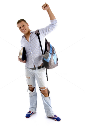 To use this stock image in your creative project, please select the size you need over to the right and click the "Add to Cart" button.
Your downloaded image will come with the Cutcaster watermark removed so don’t worry about the watermark you see on this page. Full body pose of successful student stock photo, Full body pose of successful student against white background by Imagery Majestic