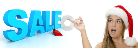 To use this stock image in your creative project, please select the size you need over to the right and click the "Add to Cart" button.
Your downloaded image will come with the Cutcaster watermark removed so don’t worry about the watermark you see on this page. Sexy lady pointing to sale 3d text stock photo, Sexy lady pointing to sale 3d text on an isolated white background by Imagery Majestic