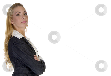 To use this stock image in your creative project, please select the size you need over to the right and click the "Add to Cart" button.
Your downloaded image will come with the Cutcaster watermark removed so don’t worry about the watermark you see on this page. Stylish pose of businesswoman stock photo, Stylish pose of businesswoman against white background by Imagery Majestic