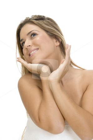 To use this stock image in your creative project, please select the size you need over to the right and click the "Add to Cart" button.
Your downloaded image will come with the Cutcaster watermark removed so don’t worry about the watermark you see on this page. Posing smiling lady looking upward stock photo, Posing smiling lady looking upward by Imagery Majestic