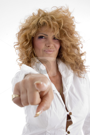To use this stock image in your creative project, please select the size you need over to the right and click the "Add to Cart" button.
Your downloaded image will come with the Cutcaster watermark removed so don’t worry about the watermark you see on this page. Smiling model indicating stock photo, Smiling model indicating you against white background by Imagery Majestic