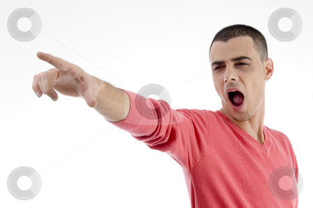 To use this stock image in your creative project, please select the size you need over to the right and click the "Add to Cart" button.
Your downloaded image will come with the Cutcaster watermark removed so don’t worry about the watermark you see on this page. Shouting man pointing side stock photo, Shouting man pointing side on an isolated background by Imagery Majestic
