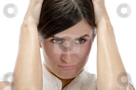 To use this stock image in your creative project, please select the size you need over to the right and click the "Add to Cart" button.
Your downloaded image will come with the Cutcaster watermark removed so don’t worry about the watermark you see on this page. Young lady in tension stock photo, Young lady in tension with white background by Imagery Majestic
