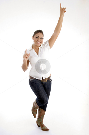 To use this stock image in your creative project, please select the size you need over to the right and click the "Add to Cart" button.
Your downloaded image will come with the Cutcaster watermark removed so don’t worry about the watermark you see on this page. Standing model indicating upward stock photo, Standing model indicating upward on an isolated background by Imagery Majestic