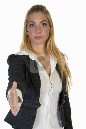 To use this stock image in your creative project, please select the size you need over to the right and click the "Add to Cart" button.
Your downloaded image will come with the Cutcaster watermark removed so don’t worry about the watermark you see on this page. Woman offering hand shake stock photo, Woman offering hand shake against white background by Imagery Majestic