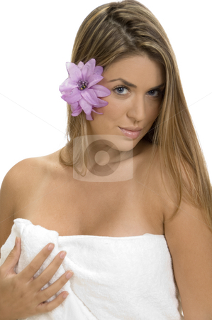 To use this stock image in your creative project, please select the size you need over to the right and click the "Add to Cart" button.
Your downloaded image will come with the Cutcaster watermark removed so don’t worry about the watermark you see on this page. Posing blonde lady in towel stock photo, Posing blonde lady in towel on an isolated background by Imagery Majestic