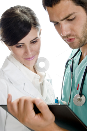 To use this stock image in your creative project, please select the size you need over to the right and click the "Add to Cart" button.
Your downloaded image will come with the Cutcaster watermark removed so don’t worry about the watermark you see on this page. Medical professionals looking in writing pad stock photo, Medical professionals looking in writing pad against white background by Imagery Majestic