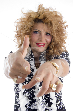 To use this stock image in your creative project, please select the size you need over to the right and click the "Add to Cart" button.
Your downloaded image will come with the Cutcaster watermark removed so don’t worry about the watermark you see on this page. Smiling adult female pointing you stock photo, Smiling adult female pointing you with white background by Imagery Majestic