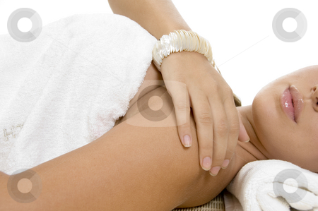 To use this stock image in your creative project, please select the size you need over to the right and click the "Add to Cart" button.
Your downloaded image will come with the Cutcaster watermark removed so don’t worry about the watermark you see on this page. Close view of women recieving massage stock photo, Close view of women recieving massage on an isolated white background by Imagery Majestic