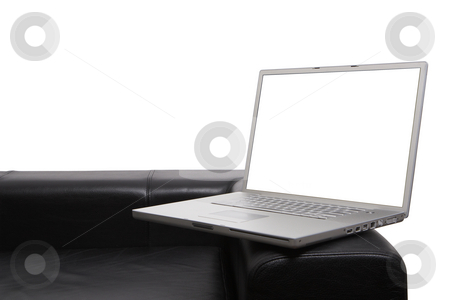 To use this stock image in your creative project, please select the size you need over to the right and click the "Add to Cart" button.
Your downloaded image will come with the Cutcaster watermark removed so don’t worry about the watermark you see on this page. Working at home concept stock photo, Laptop on modern couch isolated background and screen with clipping paths so you can insert your own items by Gary Cookson