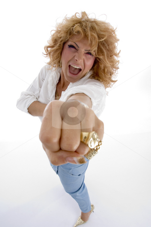 To use this stock image in your creative project, please select the size you need over to the right and click the "Add to Cart" button.
Your downloaded image will come with the Cutcaster watermark removed so don’t worry about the watermark you see on this page. Shouting woman showing you punch stock photo, Shouting woman showing you punch on an isolated white background by Imagery Majestic