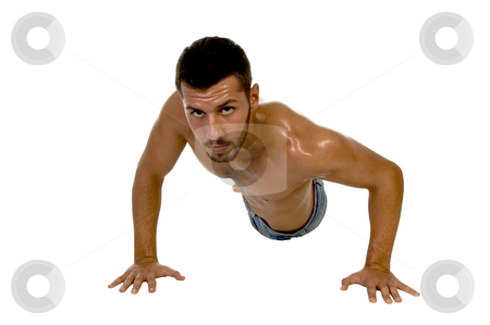 To use this stock image in your creative project, please select the size you need over to the right and click the "Add to Cart" button.
Your downloaded image will come with the Cutcaster watermark removed so don’t worry about the watermark you see on this page. Male working out with side pose stock photo, Male working out with side pose with white background by Imagery Majestic