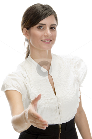 To use this stock image in your creative project, please select the size you need over to the right and click the "Add to Cart" button.
Your downloaded image will come with the Cutcaster watermark removed so don’t worry about the watermark you see on this page. Young lady offering hand shake stock photo, Young lady offering hand shake with white background by Imagery Majestic