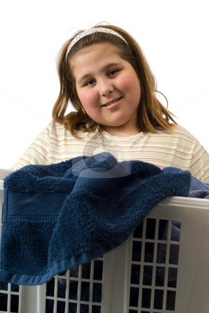 To use this stock image in your creative project, please select the size you need over to the right and click the "Add to Cart" button.
Your downloaded image will come with the Cutcaster watermark removed so don’t worry about the watermark you see on this page. Daily Chores stock photo, A young girl carrying a laundry basket full of soiled towels by Richard Nelson