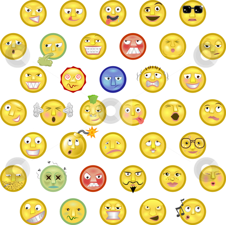 To use this stock image in your creative project, please select the size you need over to the right and click the "Add to Cart" button.
Your downloaded image will come with the Cutcaster watermark removed so don’t worry about the watermark you see on this page. Emoticons stock vector clipart, An illustration of a set of emoticon smileys by Christos Georghiou