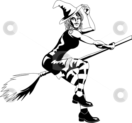 To use this stock image in your creative project, please select the size you need over to the right and click the "Add to Cart" button.
Your downloaded image will come with the Cutcaster watermark removed so don’t worry about the watermark you see on this page. Black and white sexy witch stock vector clipart, An isolated young beautiful witch flying on her broomstick by Christos Georghiou