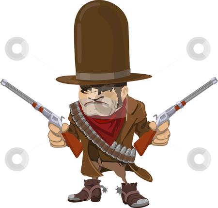 To use this stock image in your creative project, please select the size you need over to the right and click the "Add to Cart" button.
Your downloaded image will come with the Cutcaster watermark removed so don’t worry about the watermark you see on this page. Cowboy gunman with rifles stock vector clipart, Illustration of cool mean looking cowboy gunman with rifles by Christos Georghiou
