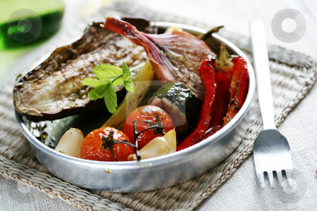 To use this stock image in your creative project, please select the size you need over to the right and click the "Add to Cart" button.
Your downloaded image will come with the Cutcaster watermark removed so don’t worry about the watermark you see on this page. Spanish roasted vegetables stock photo, Oven-roasted summer vegetables with herbs by Liv Friis-Larsen