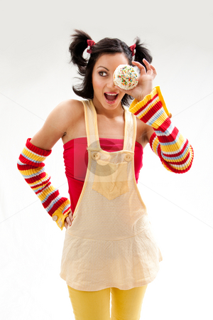 To use this stock image in your creative project, please select the size you need over to the right and click the "Add to Cart" button.
Your downloaded image will come with the Cutcaster watermark removed so don’t worry about the watermark you see on this page. Cupcake girl stock photo, Beautiful Latina girl with huge eyes and mouth open holding a cupcake, isolated by Paul Hakimata