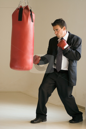 To use this stock image in your creative project, please select the size you need over to the right and click the "Add to Cart" button.
Your downloaded image will come with the Cutcaster watermark removed so don’t worry about the watermark you see on this page. Businessman and Boxer stock photo, Young attractive businessman throwing a punch at a heavy punching bag by Orange Line Media