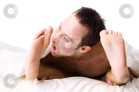 To use this stock image in your creative project, please select the size you need over to the right and click the "Add to Cart" button.
Your downloaded image will come with the Cutcaster watermark removed so don’t worry about the watermark you see on this page. Eat his feet stock photo, Happy homo couple in a white bed taking care of his boyfriend by Frenk and Danielle Kaufmann