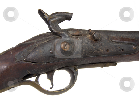 To use this stock image in your creative project, please select the size you need over to the right and click the "Add to Cart" button.
Your downloaded image will come with the Cutcaster watermark removed so don’t worry about the watermark you see on this page. British flintlock rifle stock photo, Closeup of an original British flintlock rifle. by R Deron