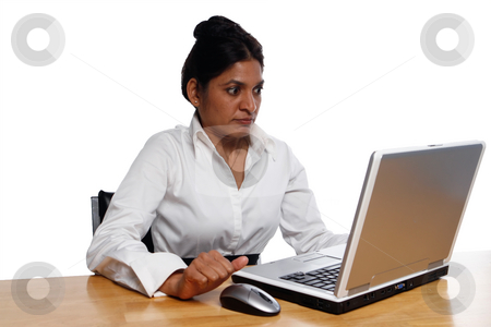 To use this stock image in your creative project, please select the size you need over to the right and click the "Add to Cart" button.
Your downloaded image will come with the Cutcaster watermark removed so don’t worry about the watermark you see on this page. Businesswoman at Desk Surprised by Laptop stock photo, Isolated businesswoman sitting at a desk looking very surprised and concerend at her laptop. by Orange Line Media