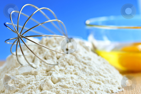 To use this stock image in your creative project, please select the size you need over to the right and click the "Add to Cart" button.
Your downloaded image will come with the Cutcaster watermark removed so don’t worry about the watermark you see on this page. Baking stock photo, Flour, whisk and eggs in a bowl, baking ingredients by Elena Elisseeva