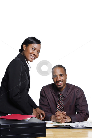 To use this stock image in your creative project, please select the size you need over to the right and click the "Add to Cart" button.
Your downloaded image will come with the Cutcaster watermark removed so don’t worry about the watermark you see on this page. Smiling Businesspeople stock photo, Male and female businesspeople smiling at the camera. Isolated on white. by Orange Line Media