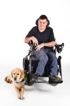 To use this stock image in your creative project, please select the size you need over to the right and click the "Add to Cart" button.
Your downloaded image will come with the Cutcaster watermark removed so don’t worry about the watermark you see on this page. Guide Dog stock photo, Labrador guide dog and his proud owner by Tommy Maenhout