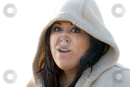 To use this stock image in your creative project, please select the size you need over to the right and click the "Add to Cart" button.
Your downloaded image will come with the Cutcaster watermark removed so don’t worry about the watermark you see on this page. Happy Girl stock photo, A young hispanic woman with a hood on her head. by Todd Arena