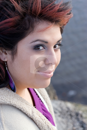 To use this stock image in your creative project, please select the size you need over to the right and click the "Add to Cart" button.
Your downloaded image will come with the Cutcaster watermark removed so don’t worry about the watermark you see on this page. Girl At The Beach stock photo, Portrait of a young Spanish woman with red highlights in her hair by the ocean. by Todd Arena
