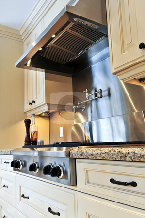 To use this stock image in your creative project, please select the size you need over to the right and click the "Add to Cart" button.
Your downloaded image will come with the Cutcaster watermark removed so don’t worry about the watermark you see on this page. Kitchen interior stock photo, Interior of modern luxury kitchen with stainless steel appliances by Elena Elisseeva