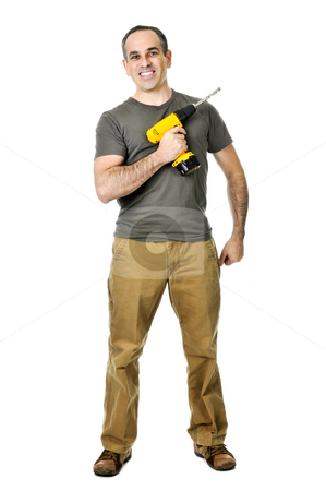 To use this stock image in your creative project, please select the size you need over to the right and click the "Add to Cart" button.
Your downloaded image will come with the Cutcaster watermark removed so don’t worry about the watermark you see on this page. Handyman with a drill stock photo, Smiling handyman ready to work holding a drill by Elena Elisseeva