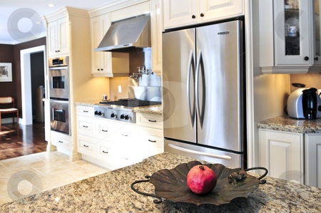 To use this stock image in your creative project, please select the size you need over to the right and click the "Add to Cart" button.
Your downloaded image will come with the Cutcaster watermark removed so don’t worry about the watermark you see on this page. Kitchen interior stock photo, Interior of modern luxury kitchen with stainless steel appliances by Elena Elisseeva