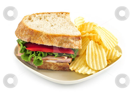 To use this stock image in your creative project, please select the size you need over to the right and click the "Add to Cart" button.
Your downloaded image will come with the Cutcaster watermark removed so don’t worry about the watermark you see on this page. Sandwich and potato chips stock photo, Sandwich with potato chips isolated on white background by Elena Elisseeva