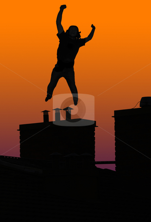 To use this stock image in your creative project, please select the size you need over to the right and click the "Add to Cart" button.
Your downloaded image will come with the Cutcaster watermark removed so don’t worry about the watermark you see on this page. Totally something stock photo, Happy or crazy man jumping on chimney by Magnus Johansson