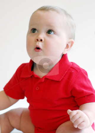 To use this stock image in your creative project, please select the size you need over to the right and click the "Add to Cart" button.
Your downloaded image will come with the Cutcaster watermark removed so don’t worry about the watermark you see on this page. Baby Looking Up stock photo, Portrait of a surprised baby boy looking up wearing a red polo-shirt. by Orange Line Media