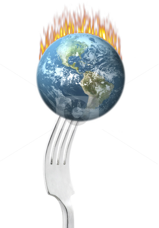 To use this stock image in your creative project, please select the size you need over to the right and click the "Add to Cart" button.
Your downloaded image will come with the Cutcaster watermark removed so don’t worry about the watermark you see on this page. Earth on Fire stock photo, Fork holding earth on fire on white background by John Teeter