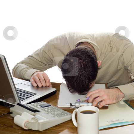 To use this stock image in your creative project, please select the size you need over to the right and click the "Add to Cart" button.
Your downloaded image will come with the Cutcaster watermark removed so don’t worry about the watermark you see on this page. Depressed Businessman stock photo, A depressed businessman lying with his head on his desk, isolated against a white background by Richard Nelson