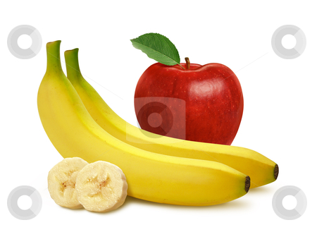 To use this stock image in your creative project, please select the size you need over to the right and click the "Add to Cart" button.
Your downloaded image will come with the Cutcaster watermark removed so don’t worry about the watermark you see on this page. Apple and Bananas stock photo, Apple and Bananas isolated on a white background by Danny Smythe