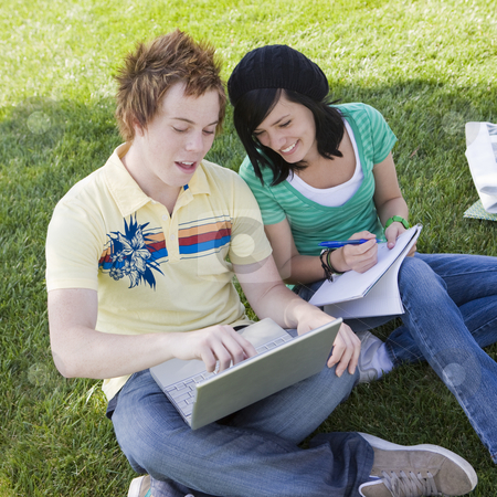 To use this stock image in your creative project, please select the size you need over to the right and click the "Add to Cart" button.
Your downloaded image will come with the Cutcaster watermark removed so don’t worry about the watermark you see on this page. Teen couple do homework stock photo, Teen couple do homework in the grass by Rick Becker-Leckrone