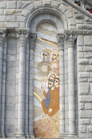 To use this stock image in your creative project, please select the size you need over to the right and click the "Add to Cart" button.
Your downloaded image will come with the Cutcaster watermark removed so don’t worry about the watermark you see on this page. Lourdes stock photo, Close up of the Cathedral of Lourdes in France during the Jubilee way...150th Anniversary of the Apparitions by Serge VILLA